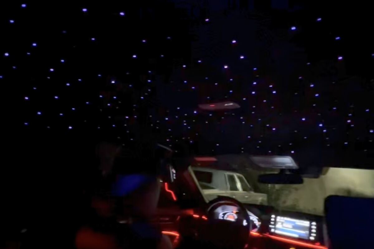 Finished starlight headliner glowing at night